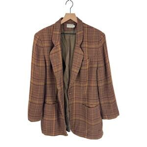 Vintage Special Editions Plaid Wool Blend Blazer Brown Multi Lined‎ Size 14